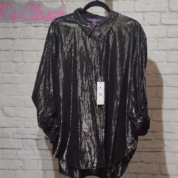Gloria Vanderbilt Metallic Striped Blouse - Picture 1 of 6